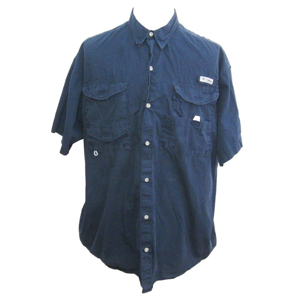 Columbia PFG Shirt Mens Size XL Blue Short Sleeve Vented 4 Pockets Fishing